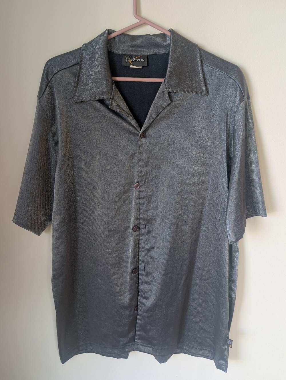 Vintage Pop Icon Short-Sleeve Button-Up Shirt - Shiny Silver - Made In USA